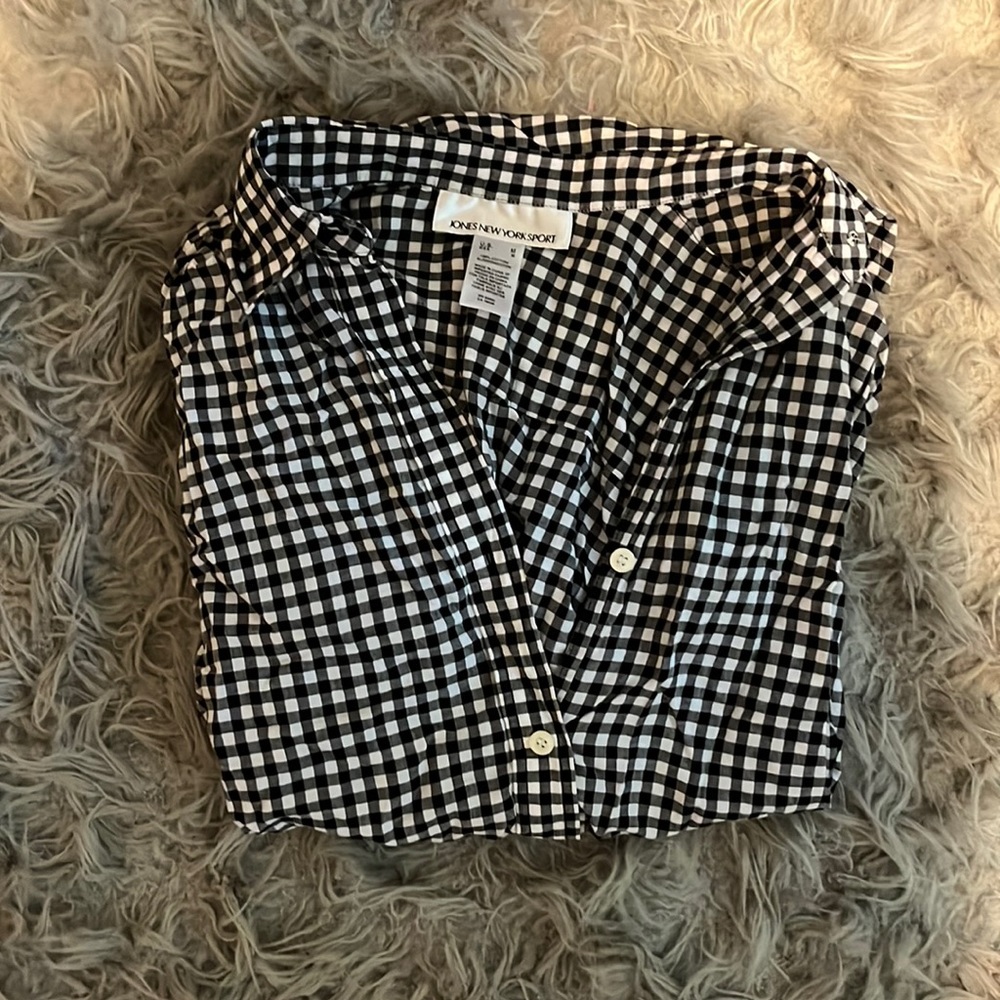 Checkered Black White Polo Button Up Down Collar Shirt